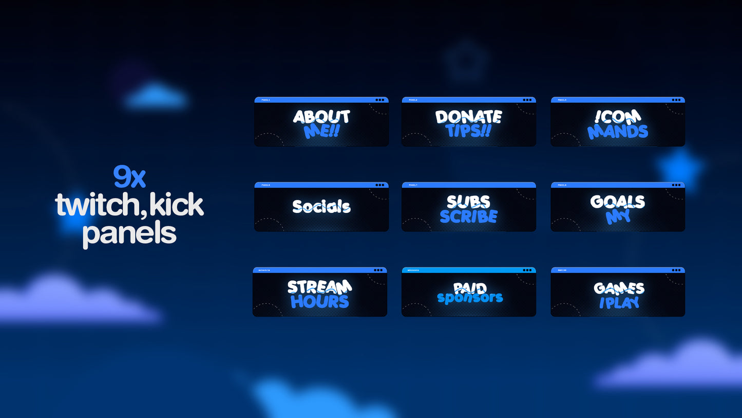Lunar Cosy Night twitch panel grid with navigation buttons and goals