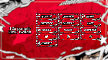 Panel grid for stream overlay with About Me, Donation, Gaming, Subscribe, and more