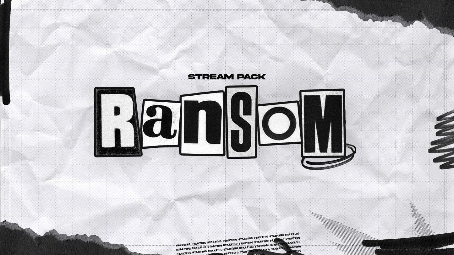Text 'RANSOM' on a textured white background with black accents