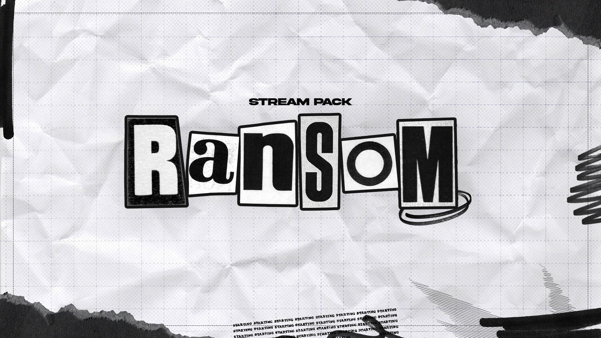 Text 'RANSOM' on a textured white background with black accents