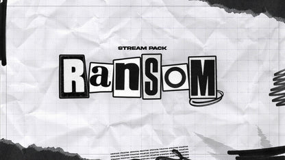 Text 'RANSOM' on a textured white background with black accents