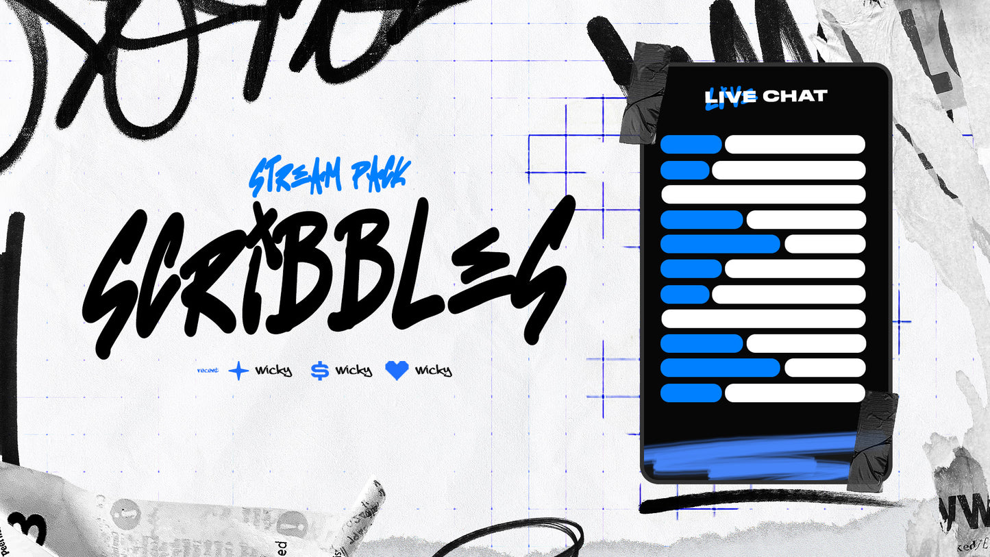 graphic for 'Stream Park Scribbles' and scribbled text design. Scribbles Stream Overlay Sketch Starting Soon Overlay YouTube Kick Twitch