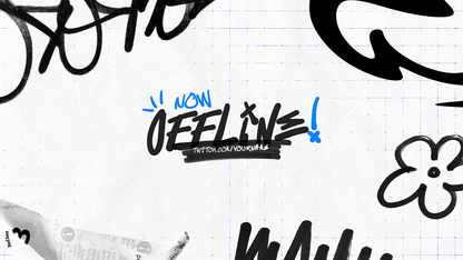 Handwritten text 'I'm now offline' on a lined paper background with doodles. 