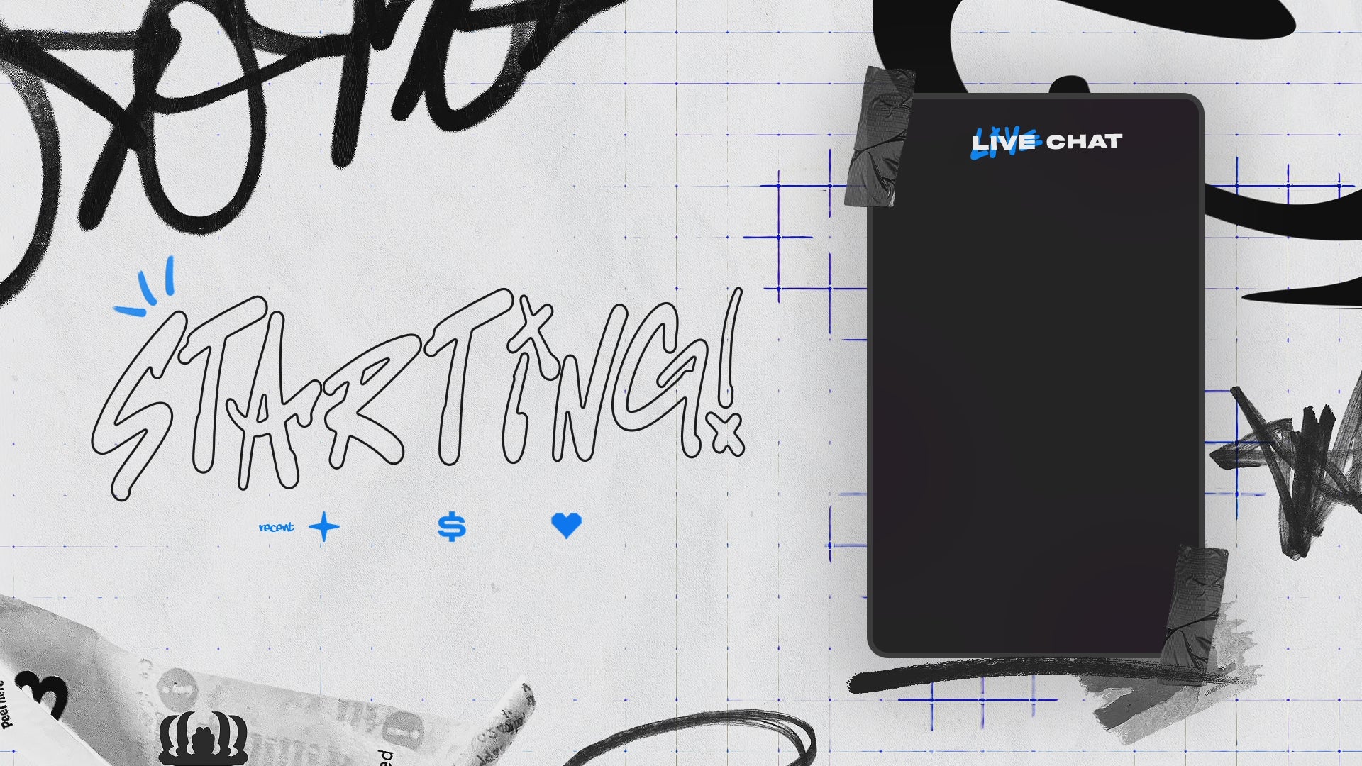 graphic for 'Stream Park Scribbles' and scribbled text design. Scribbles Stream Overlay Sketch Starting Soon Overlay YouTube Kick Twitch